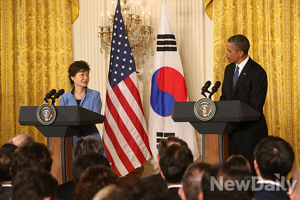 ▲ 지난해 미국을 방문한 박근혜 대통령이 오바마 미국 대통령과 정상회담을 가진 후 공동기자회견을 열었다. ⓒ뉴데일리 DB