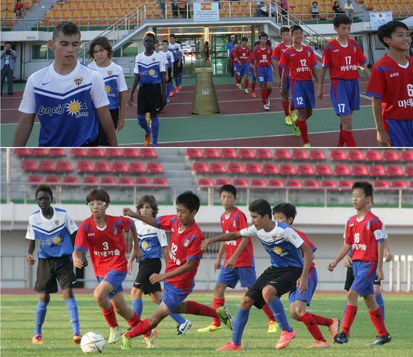 ▲ 마데카솔 로고가 들어간 유니폼 입고 경기에 임하는 유소년 축구 대표팀ⓒ동국제약