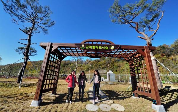▲ 악취 풍기던 돈사가 도심 속 힐링공원으로 재탄생해 눈길을 끌고 있다. 사진은 군위힐링도시 숲 모습.ⓒ군위군 제공