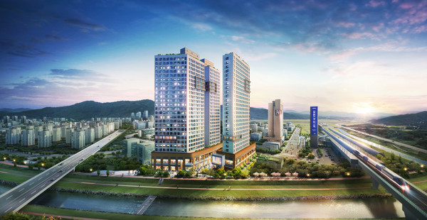 ▲ 화성산업은 3일 한국토지신탁과 경북김천혁신도시 상업용지 17-1블록에 ‘파크드림 시티 2차’오피스텔 736실을 건립을 위한 공사도급계약을 체결했다.ⓒ화성산업 제공