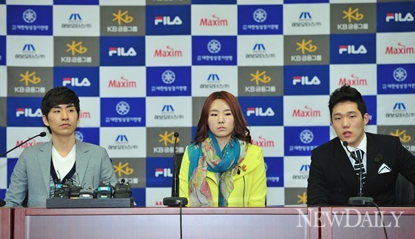 ▲ 오른쪽부터 모태범, 이상화, 이승훈 선수.ⓒ뉴데일리 정상윤 사진기자