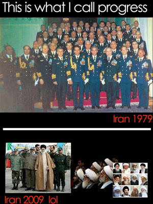 ▲ 2009년 한 해외 네티즌이 올린 사진. 2009년 이란과 1979년 혁명 이전의 이란을 비교했다. ⓒ인터넷 검색 결과