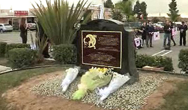 ▲ 2013년 3월 美캘리포나이 글렌데일 시에 세운 일본군 위안부 기림비. ⓒ당시 SBS 보도화면 캡쳐