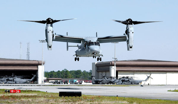 ▲ 유럽에 주둔 중인 美해병대의 MV-22 오스프리. ⓒ이탈리아 위키피디아 공개사진