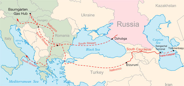 ▲ 푸틴 대통령이 철회한 '사우스 스트림 가스공급 사업'의 계획지도. ⓒ위키피디아 공개사진
