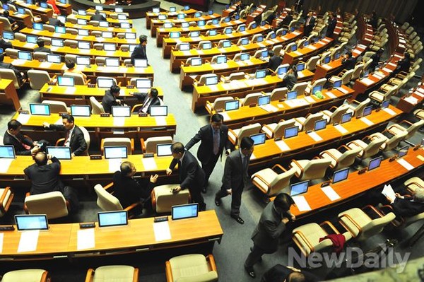 ▲ 지난 2일 새해 예산안 처리가 진행되던 국회 본회의장의 모습. ⓒ뉴데일리