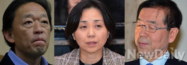 ▲ 서울시향 직원들의 막말 폭로에 대해, 침묵하던 박현정 서울시향 대표가 기자회견을 자청해, 자신의 언행에 대한 사무국 직원들의 폭로에 맞서, 서울시향의 방만한 경영 실태와 정명훈 예술감독의 인사전횡 등을 ‘역(逆) 폭로’ 하면서, 사건은 한치 앞도 내다 볼 수없는 ‘시계제로’ 상태로 치닫고 있다. 사진 왼쪽 정명훈 서울시향 예술감독, 가운데 박현정 서울시향 대표, 오른쪽 박원순 서울시장.ⓒ 사진 연합뉴스, 뉴데일리DB