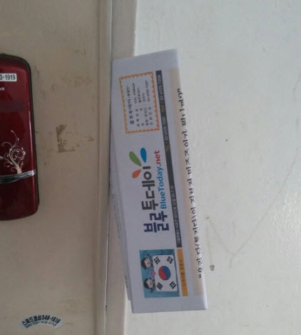 ▲ 블루유니온이 아산 지역 아파트를 돌며 통진당 해산 촉구 홍보물을 배포했다. ⓒ 블루투데이 사진제공