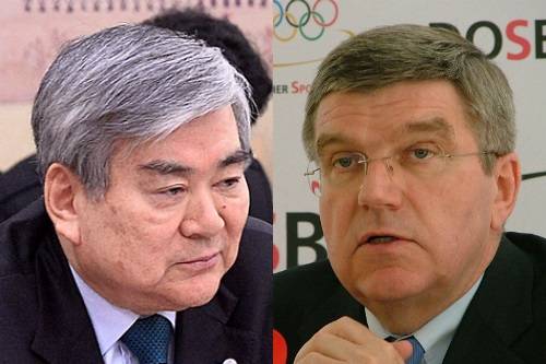 ▲ 조양호 평창동계올림픽 조직위원장과 토마스 바흐 IOC 위원장ⓒ연합뉴스