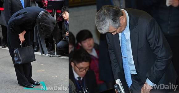 ▲ '땅콩리턴' 사건으로 나란히 머리를 숙인 조양호·조현아 부녀.