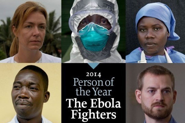 지난 11일(현지시간) 美타임誌는 '올해의 인물'로 에볼라 확산 저지에 나선 의료진을 선정했다. ⓒ美타임 보도화면 캡쳐