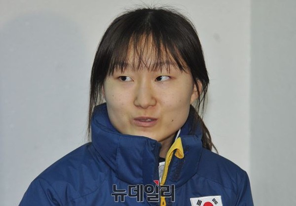 ▲ 기자회견하는 최민정 선수.ⓒ뉴데일리 이종현 사진기자