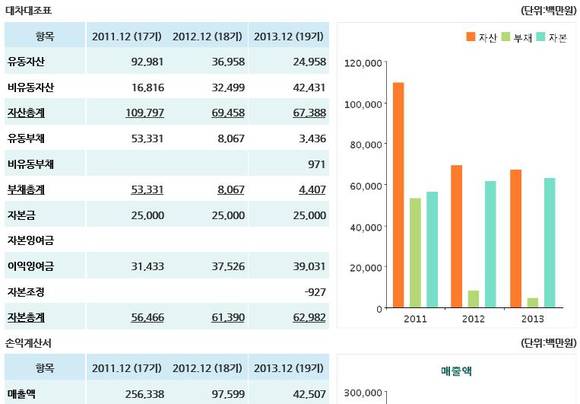 ▲ 박병엽 팬택 전 부회장이 지분 100%를 쥐고 있는 팬택씨앤아이 대차대조표. ⓒ대한상공회의소.