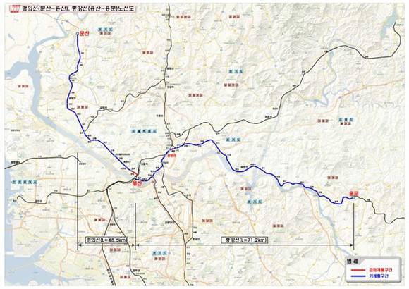 ▲ 경의선, 중앙선 노선도.ⓒ국토교통부