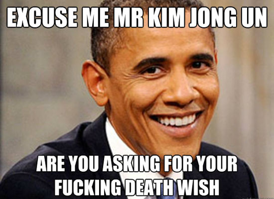 ▲ "어이, 김정은 씨. 지금 죽여달라고 빌었나요?" 김정은의 오바마 비난을 패러디한 사진들. 김정은을 조롱하는 패러디물은 세계 각국에서 만들어지고 있다. ⓒ인터넷 패러디 사이트 캡쳐