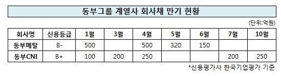 ▲ 동부CNI와 동부메탈 등 동부그룹 계열사 두 곳만 해도 연내에 2500억 규모 채무를 상환해야 한다.