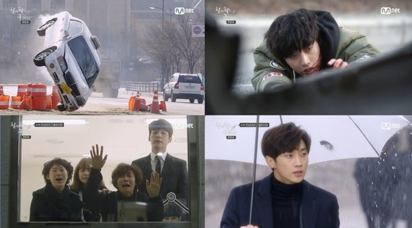 ▲ '슈퍼스타K'에서 운명적으로 한 팀을 이루게 된 '칠전팔기' 멤버들은 해라의 기지로 전원 통과했지만 방송에선 통편집 됐고, 세찬(B1A4 진영)은 불의의 교통사고로 인한 죽음을 암시했다.