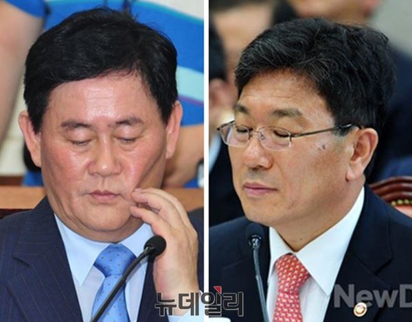 ▲ 새정치민주연합이 자원외교 관련 자료를 왜곡·조작하고 있다며 사퇴 요구를 한 최경환 경제부총리(사진 왼쪽)와 윤상직 산업통상자원부 장관. ⓒ뉴데일리 이종현 기자