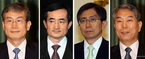 ▲ 신영철, 민일영, 고영한, 김창석 대법관.ⓒ 사진 연합뉴스