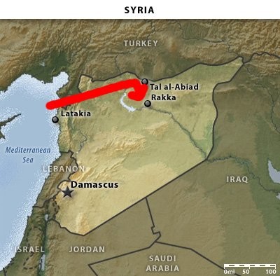 이스라엘리 시리아의 핵시설을 폭격한 지도(자료사진)