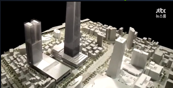 ▲ 현대차측이 밝힌 115층 높이의 복합시설 모형도. ⓒJTBC 화면 캡쳐