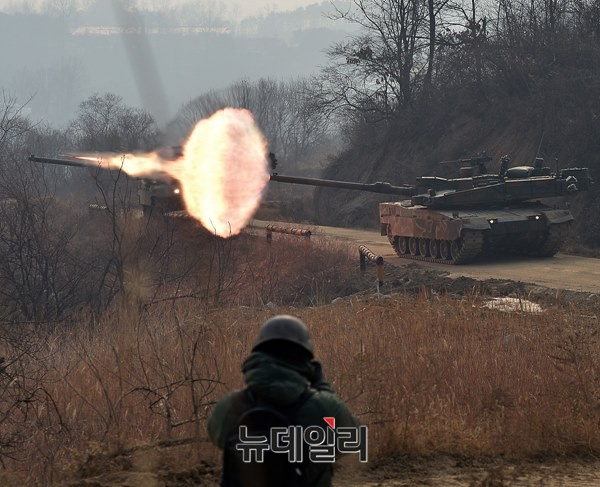 ▲ 120mm 55구경장의 화끈한 화력을 선보이는 K-2 전차.ⓒ뉴데일리 정상윤 사진기자