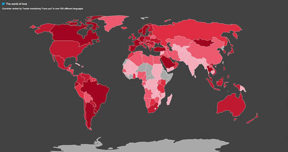 ▲ 전세계 사랑 트윗 분포 지도..ⓒ트위터