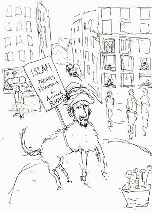 ▲ 이번 테러 목표가 된 토론회에는 예술가 라르스 빌크스도 나왔다. 라르스 빌크스는 아래 만평 때문에 암살 위협을 수십 차례 받았다. ⓒ라르스 빌크스 관련 보도화면 캡쳐