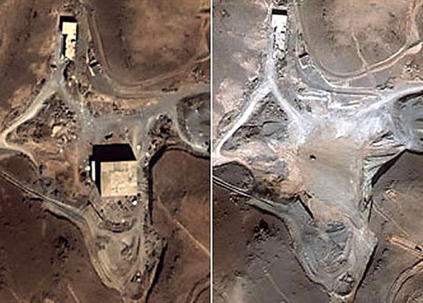 ▲ 2007년 9월 이스라엘 공군의 공습으로 깨끗하게 파괴된 시리아 원전 위성사진. ⓒ아일랜드 정치사이트 '폴리틱스' 화면 캡쳐
