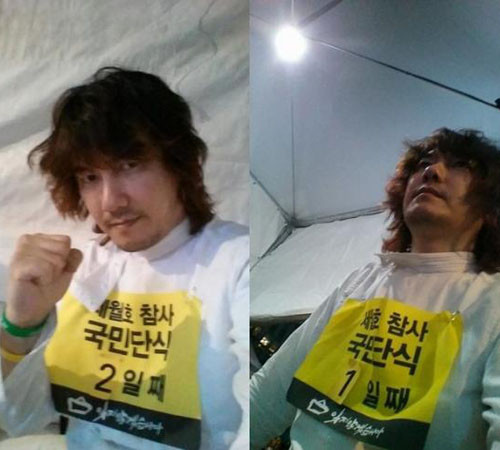 ▲ '깨어있는 가수'로 불리기도 하는 김장훈. 2014년 8월 세월호 사고 관련 단식농성 사진이다. ⓒ김장훈 SNS 캡쳐
