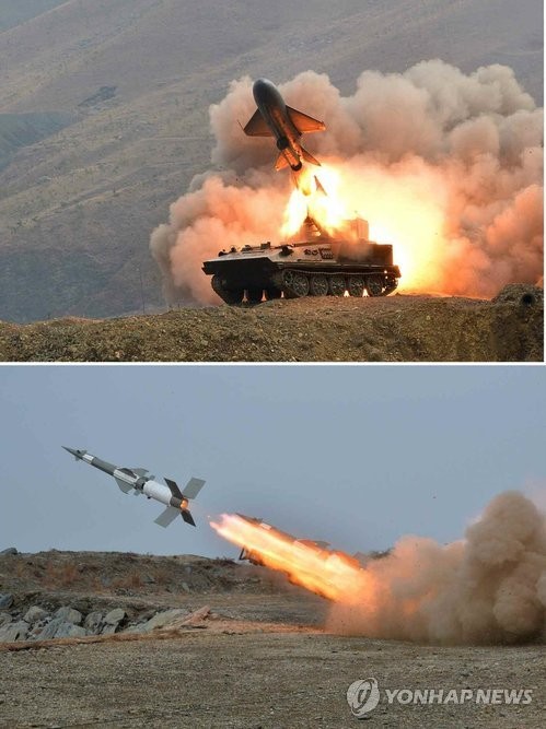 ▲ 북한이 타격 연습에서 동원한 무기는 실크웜미사일(사진 위)과 지대공 미사일(사진 아래)로 추정된다.ⓒ연합뉴스