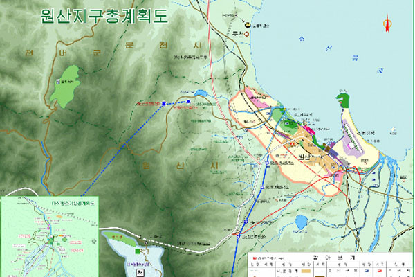 ▲ 北당국이 세워놓은 원산지구 개발총계획도. 북한은 예전부터 원산 지구를 개발하고 싶어했다. 하지만 자금부족으로 실행에 옮기지는 못했다. ⓒ남북포럼 사이트 캡쳐