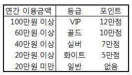 ▲ KT 멤버십 등급별 포인트.