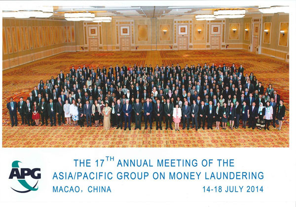 ▲ 북한이 옵서버로 가입한 아태 돈세탁방지기구(APG)의 2014년 총회 기념사진. 북한은 여기에 가입하고 싶어도 김정은 때문에 불가능하다. ⓒAPG 공식사진