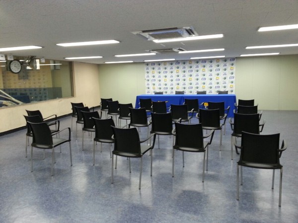 ▲ 잠실실내체육관 내에 마련된 기자회견장 모습. ⓒ뉴데일리 윤진우기자