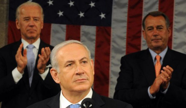 ▲ 지난 3일(현지시간) 美의회 상하원 합동연설을 한 벤냐민 네타냐후 이스라엘 총리(가운데). ⓒ타임 오브 이스라엘 보도화면 캡쳐