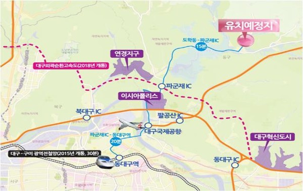 ▲ 대구시 제안 제3센터 후보지 위치도(동구 도학동 448번지 일원)ⓒ대구시 제공