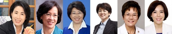 ▲ 대구에서 차기 총선을 앞두고 여성인사의 국회진출 가능성이 관심을 끌고 있다. 최근에 이름이 오르내리는 인물만 10여명 가까이 된다. 여성 간에도 치열한 경쟁이 불가피할 전망이다.(왼쪽부터 정순천 대구시의회 부의장, 이인선 경북도 경제부지사, 이달희 국회정책전문위원, 강은희 의원, 송영선 전 의원, 이두아 전 의원.ⓒ뉴데일리