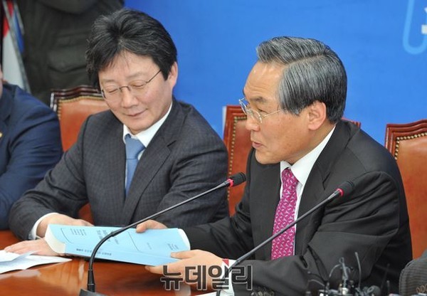 새누리당 유승민 원내대표(왼쪽)와 새정치민주연합 우윤근 원내대표.ⓒ뉴데일리 이종현 기자