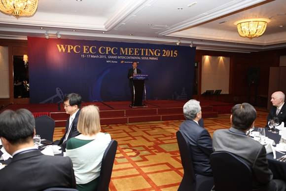 ▲ WPC 환영 리셉션에서 한국위원회 회장인 석유공사 서문규 사장이 환영사를 하고 있다. ⓒWPC 한국위원회
