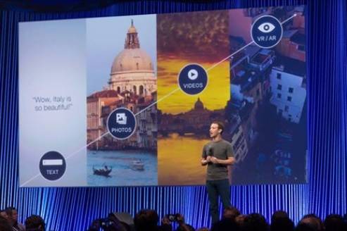 ▲ 마크 저커버그 페이스북 CEO가 F8 개발자 컨퍼런스에서 발표를 하고 있다. ⓒ페이스북
