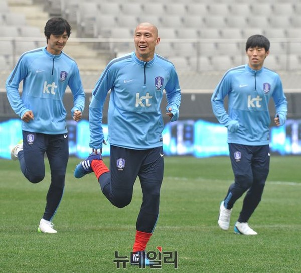 ▲ 지난 29일 상암월드컵 경기장에서 가진 공개훈련당시 차두리.ⓒ뉴데일리