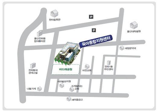 ▲ 육아종합지원센터 건립공사 예정부지 위치도 (울산광역시 동구 전하동 299-11번지등 2필지)=ⓒ뉴데일리