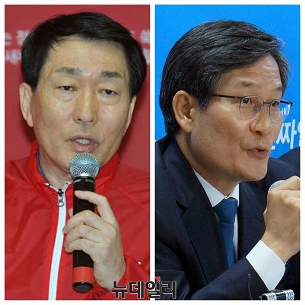 ▲ 4.29 인천 서구·강화을에 출마한 새누리당 안상수 전 인천시장(왼쪽)과 새정치연합 신동근 전 인천 부시장(오른쪽) 모습. ⓒ뉴데일리 DB