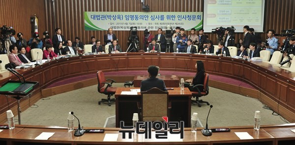 ▲ 박상옥 대법관 후보자가 7일 오전 국회에서 열린 인사청문회에서 의원들의 질의에 답변하고 있다.ⓒ뉴데일리 이종현 기자