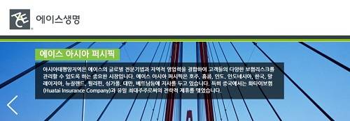 ▲ 보험계약 13회차유지율이 두번째로 낮은 에이스생명 홈페이지