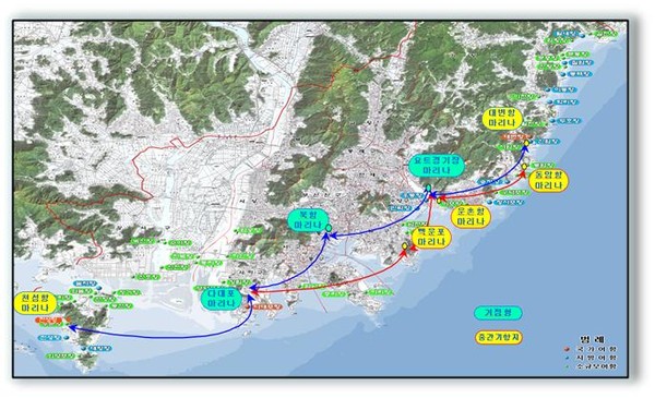 ▲ 부산지역 마리나항만 위치 운항도=부산시제공