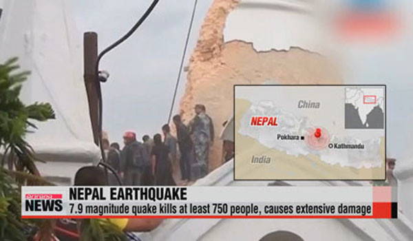 ▲ 지난 25일 네팔에서 일어난 지진으로 2,000명 이상 숨진 것이 확인됐다. ⓒ지난 25일 아리랑 TV 보도화면 캡쳐