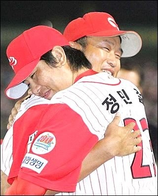 ▲ 정민철과 장종훈.ⓒ한화 이글스