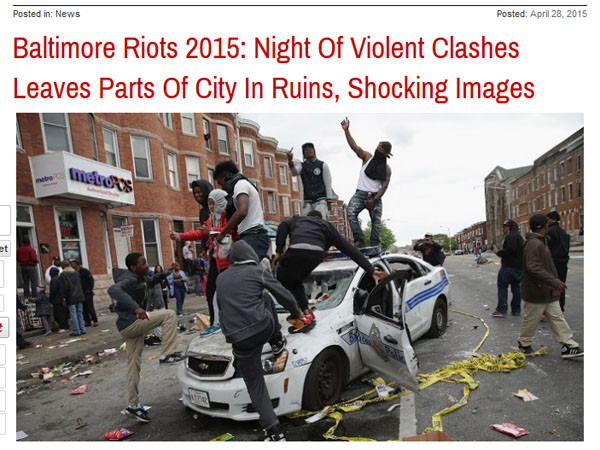 볼티모어 흑인 폭동의 모습. 美언론들은 흑인 폭도들이 무차별 폭력을 저지른 데 대해 비판적인 태도를 보이고 있다. ⓒ美 인퀴스티어(inquisitr) 닷컴 보도화면 캡쳐